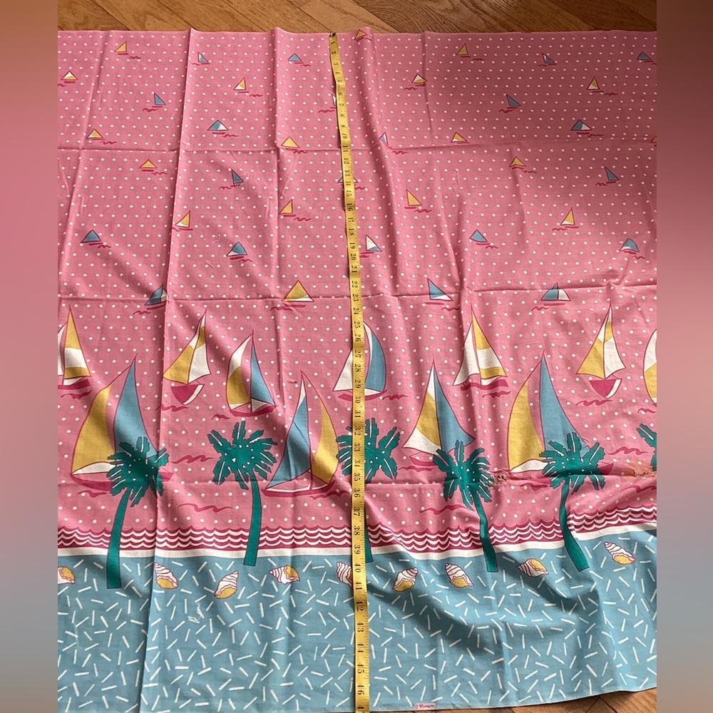 🌊 Whimsical 🏝️ PALM TREES 🌴 Sailboat, ⛵️ Seashells BEACHY COASTAL Vintage fabric